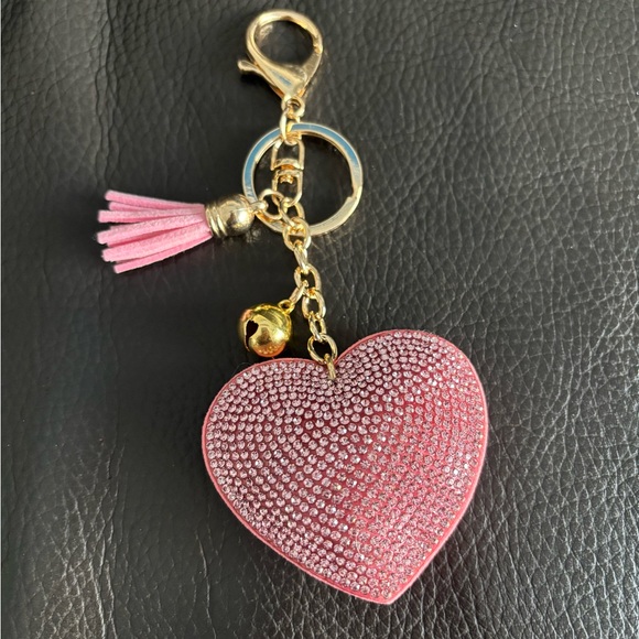 Pink Rhinestone Heart Bag Charm Keychain - Picture 3 of 5